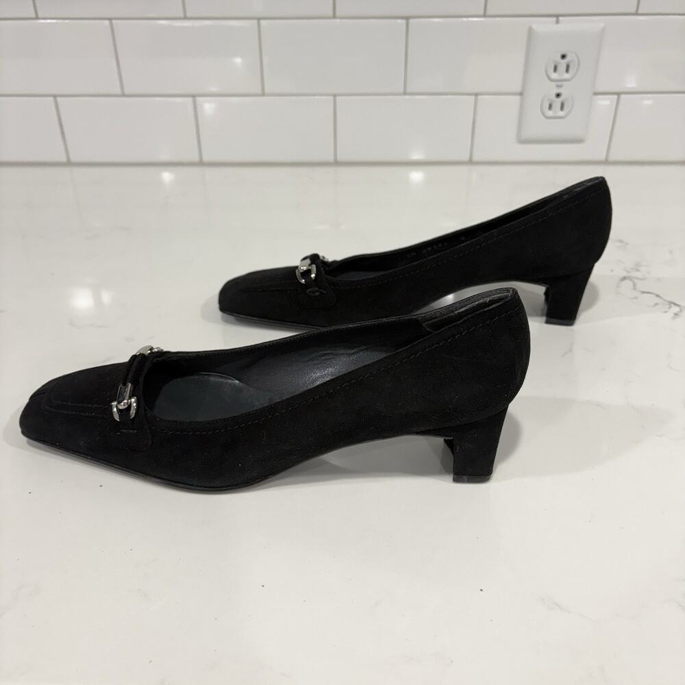 Stuart Weitzman Heels Womens Pumps Black Slip On Square Toe Block Heels- Size 8W - Picture 5 of 8